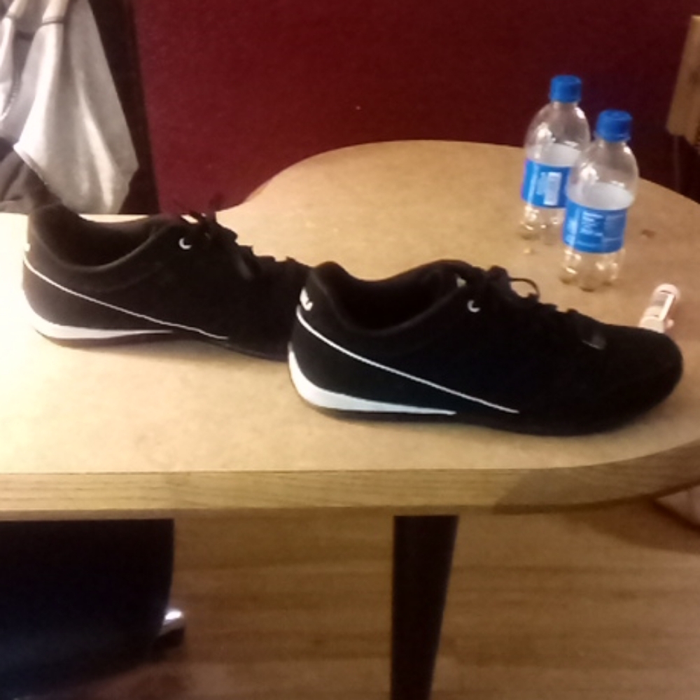 Size 13 men's fubu shoes, black and white